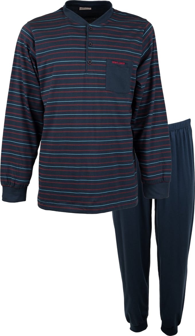Gentlemen heren pyjama - MAAT L - Streep marine/rood - knoop