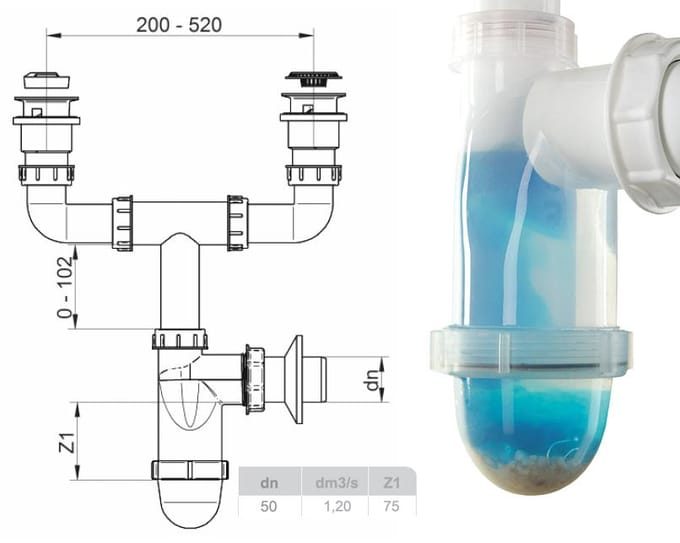 Siphon de Lavabo Double Transparent + Raccord Lave-Vaisselle