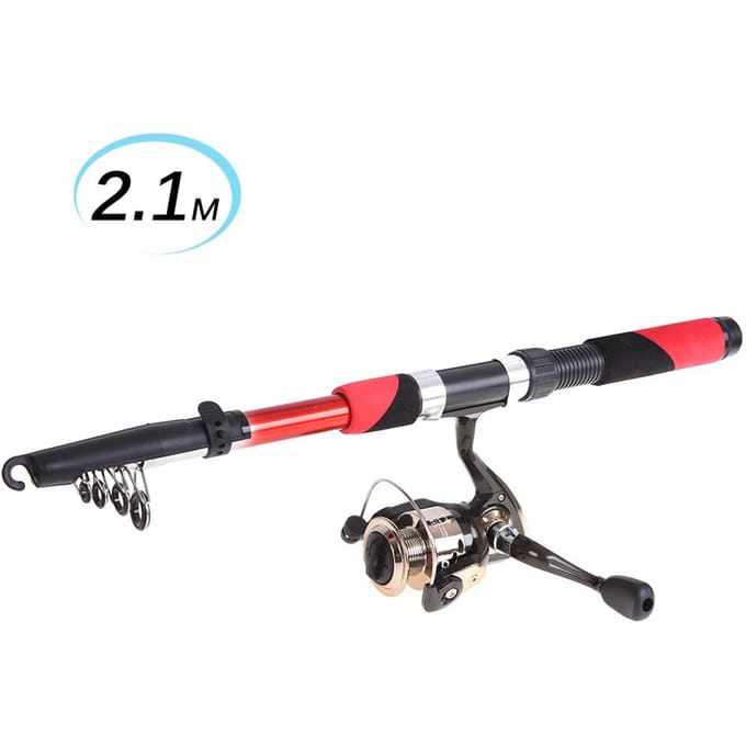 Lixada – ensemble de matériel de pêche, canne à poisson lesscopique, moulinet, 2,1 m rouge