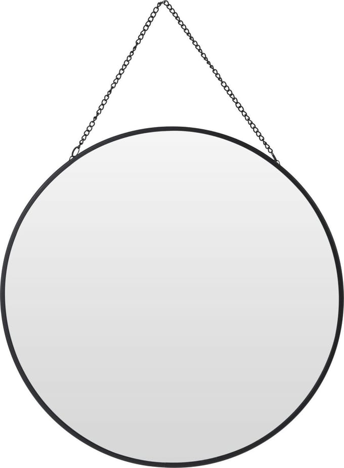 Excellent Houseware Spiegel - met ophangketting - rond - zwart- metaal - D29 cm - wandspiegel