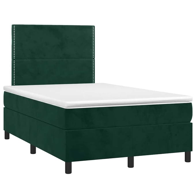 vidaXL - Boxspring - met - matras - en - LED - fluweel - donkergroen - 120x200 - cm