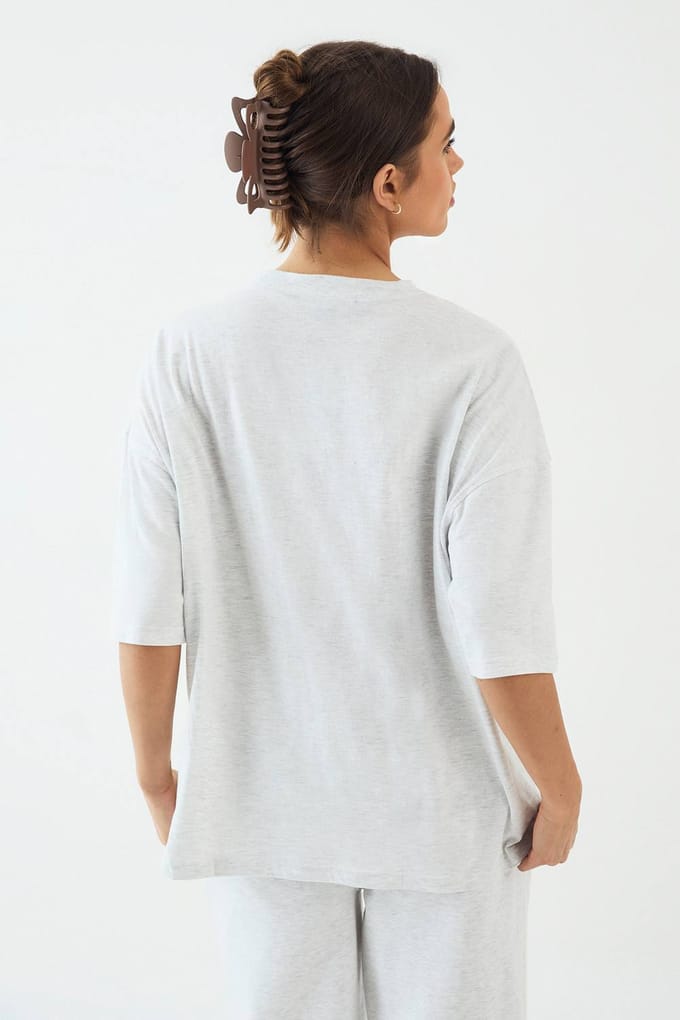 Dames DSGN Studio Badstof Applique Oversized T-Shirt | Ash Grey | Maat: Small