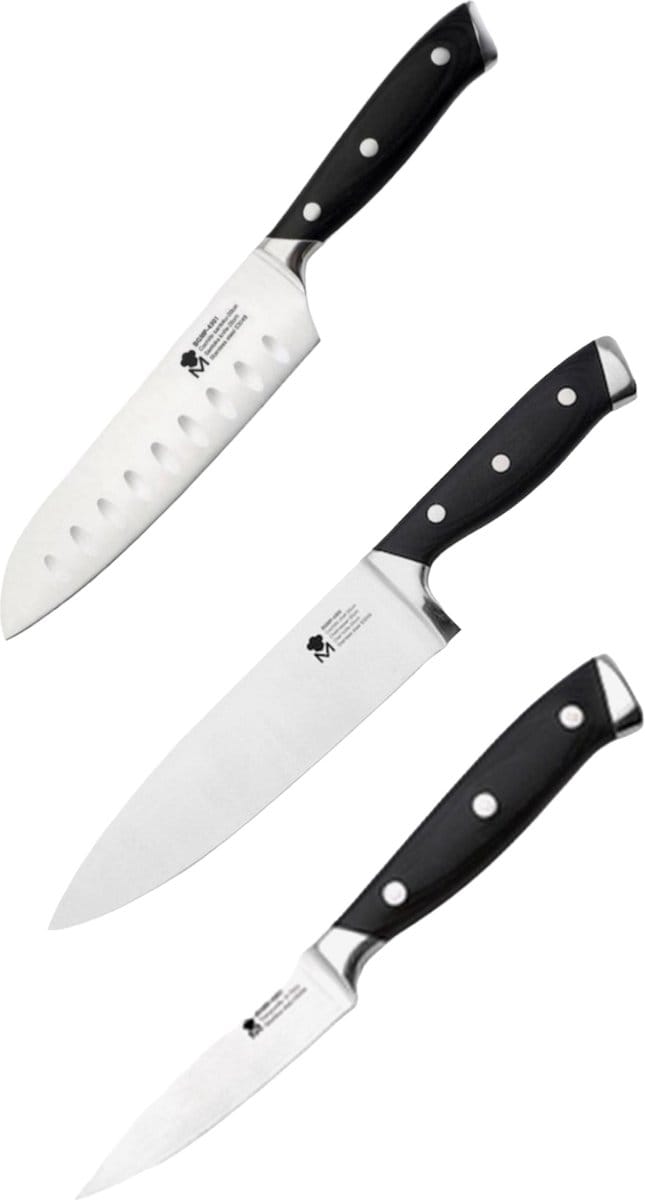 Bergner Masterpro Messenset - 3 stuks - Koksmes/Santokumes/Schilmes