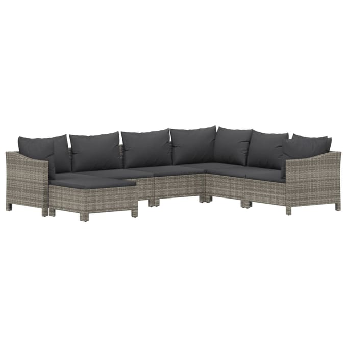 vidaXL - 7-delige - Loungeset - met - kussens - poly - rattan - grijs