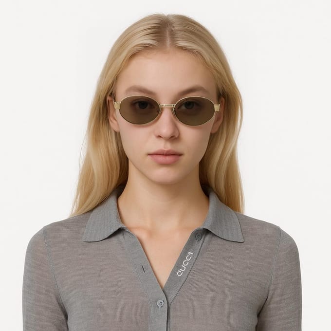 Saint Laurent Logo Metalen Ovalen Zonnebril Unisex Zonnebril Goud SL692003 Basic Packaging-Eyeglass Case