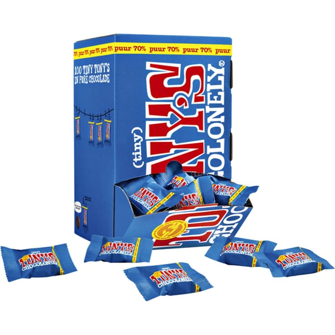 Tony's Chocolonely Tiny Tony's Chocolade Puur - Kleine Chocolaatjes - 100 Stuks - Belgische Fairtrade Chocolade