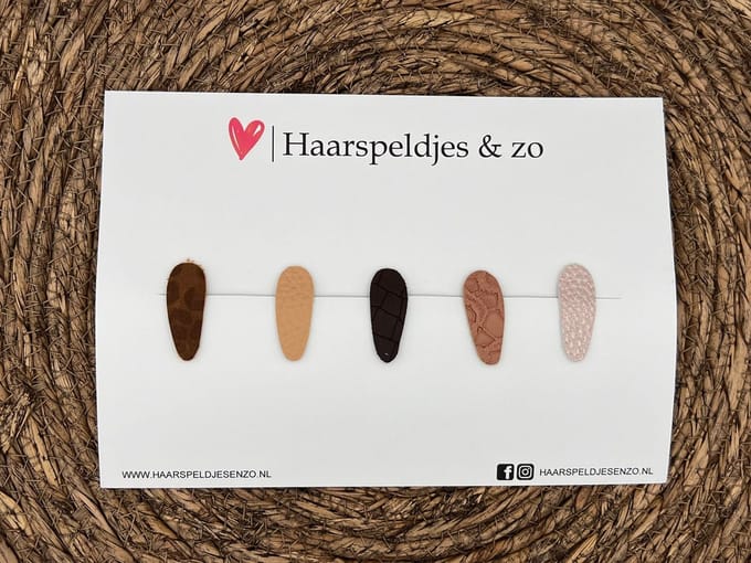Haarspeldjes 'Lott' setje 7 - speldje met imitatieleer - 3 cm speldjes