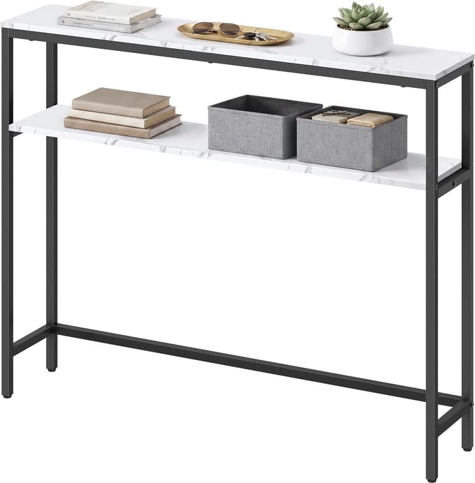 VASAGLE - Console Tafel - Haltafel - Slank Ontwerp met 2 Planken - Voor Hal Woonkamer Slaapkamer