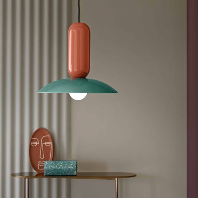 Ferroluce Hanglamp Pau, turquoise/oranje