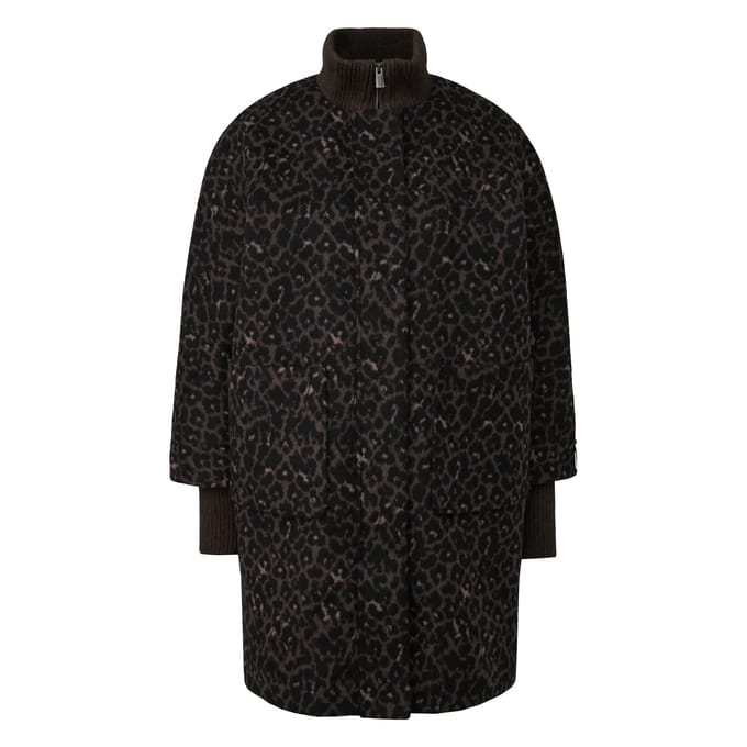Dames Warm Gemengde Wol Cape Met Luipaardpatroon En Gebreide Kraag COMMA