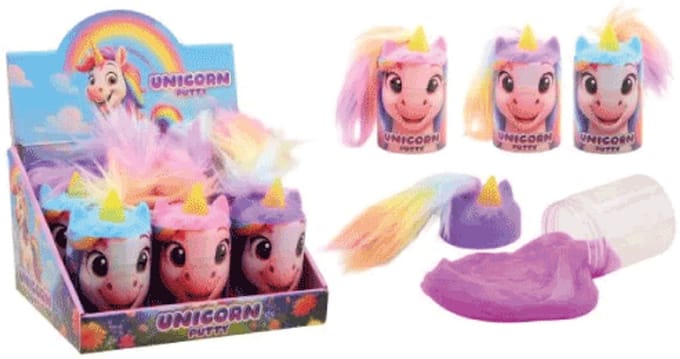 Johntoy eenhoorn putty speelgoed - fluffy haar - unicorn display.