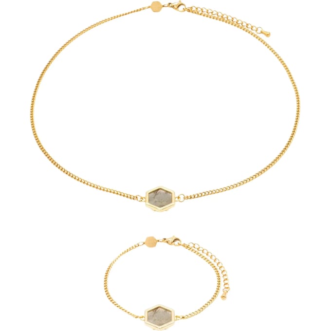 Halsketting en armband van Labradoriet voor vrouwen Sloya Hexalia