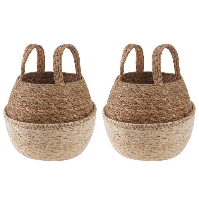 vidaXL Plantenpot met handvatten 2 st Wit Ø 22 x 20 cm 100% Zeegras