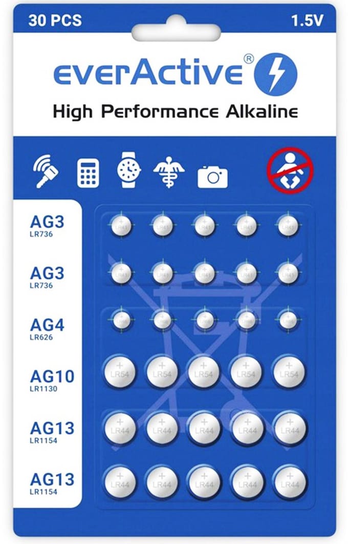 Everactive Mini Alkaline Batterijen 30 Stuks Voor Horloges En Medische Apparaten
