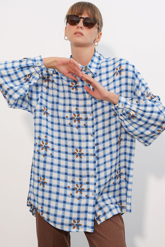 Overmaatse Geruite Crepe Blouse
