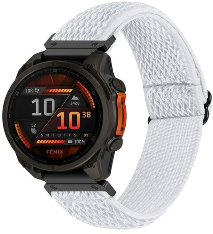 By Qubix - Geschikt voor Garmin bandje - 22mm Quickfit - Elastische Solo Loop nylon bandje - Wit - Geschikt voor Garmin Instinct 3 / Instinct E - 45mm