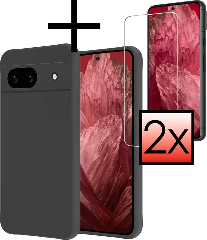 Hoesje - Met 2x Screenprotector - Geschikt voor Google Pixel 8a - Sterk & Shockproof - Back Cover - Siliconen Case - Telefoon Hoes - Zwart