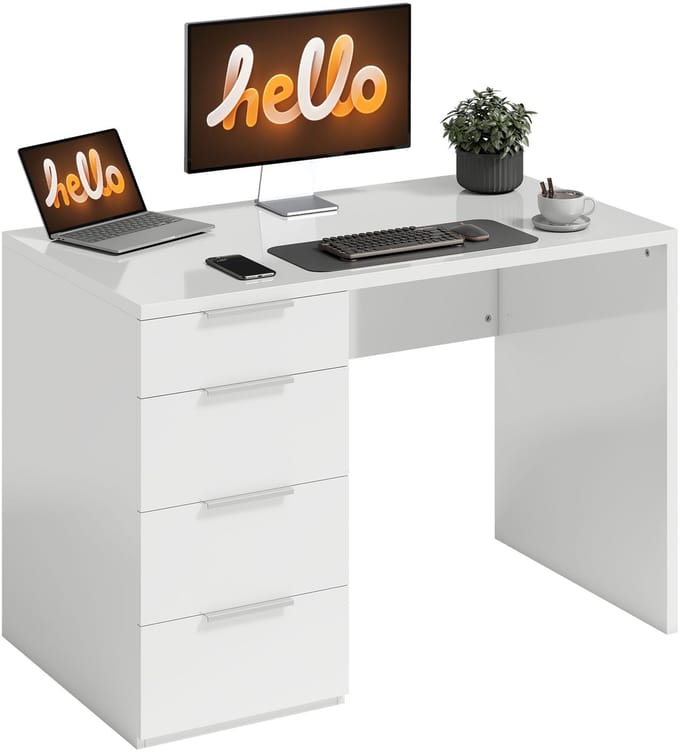 HOMCOM Schrijftafel - Spaanplaat - 110x61,5x75cm - Glanzend wit