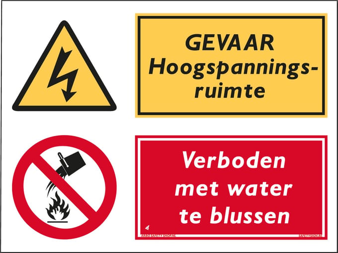 Hoogspanning bord - Verboden met water te blussen - Aluminium - 30 x 40 cm