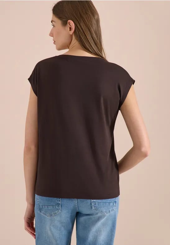 Shirt met overhangende schouders en V-hals