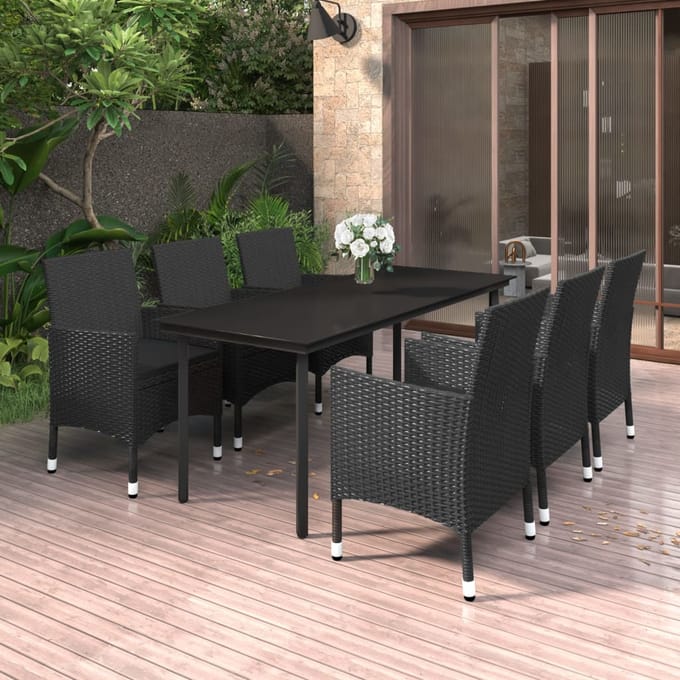 vidaXL - 7-delige - Tuinset - met - kussens - poly - rattan - en - glas