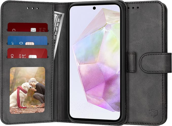 Hoesje geschikt voor Samsung Galaxy A35 - Techsuit Diary Book Wallet Case - Zwart