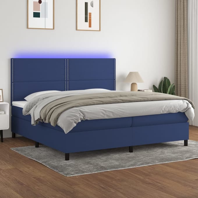 vidaXL - Boxspring - met - matras - en - LED - stof - blauw - 200x200 - cm