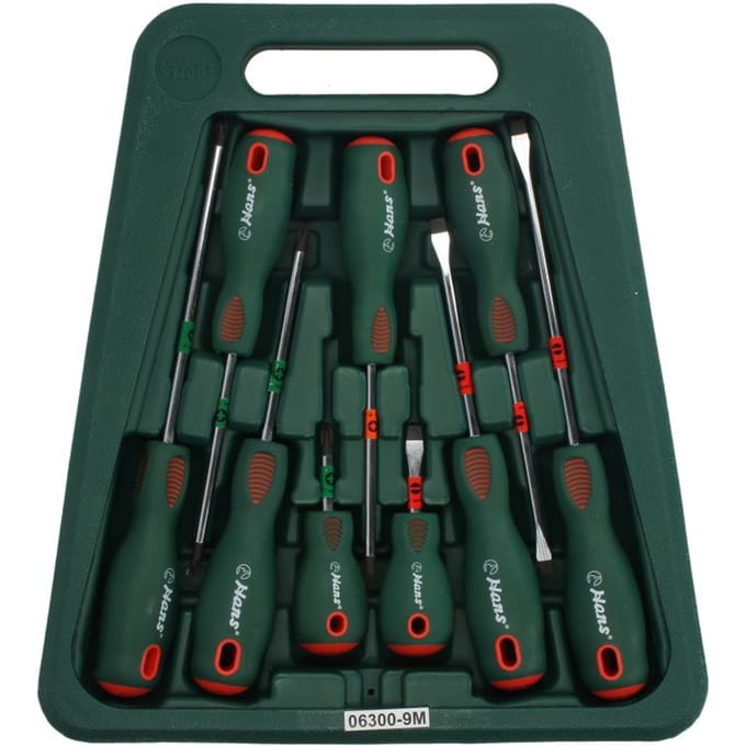 Splijt- en kruiskopschroevendraaierset HANS 9 stuks (5,5x100-PZ1x100)