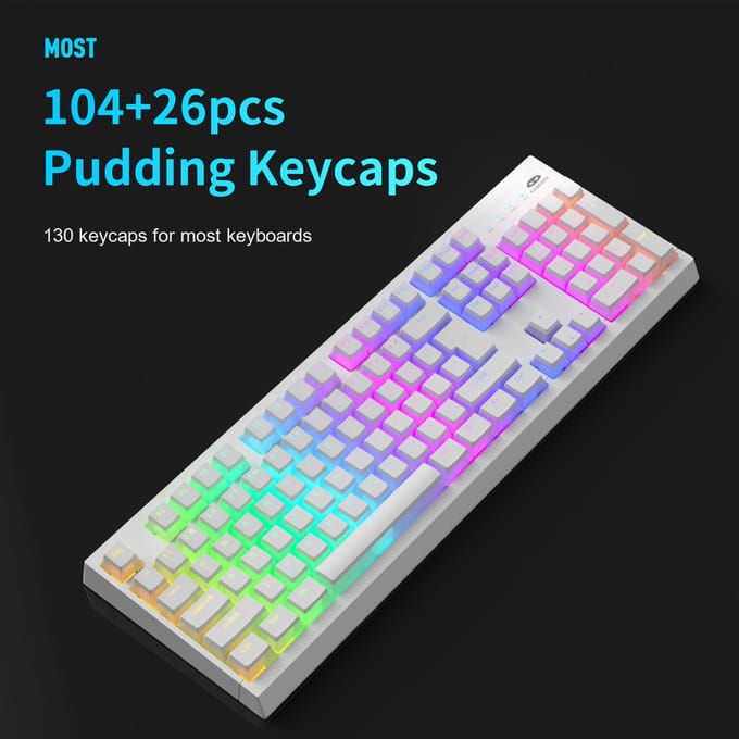 Pudding Keycaps - Wit - OEM Profile - 130 Pcs - Mechanisch - RGB - Gaming Accessoires