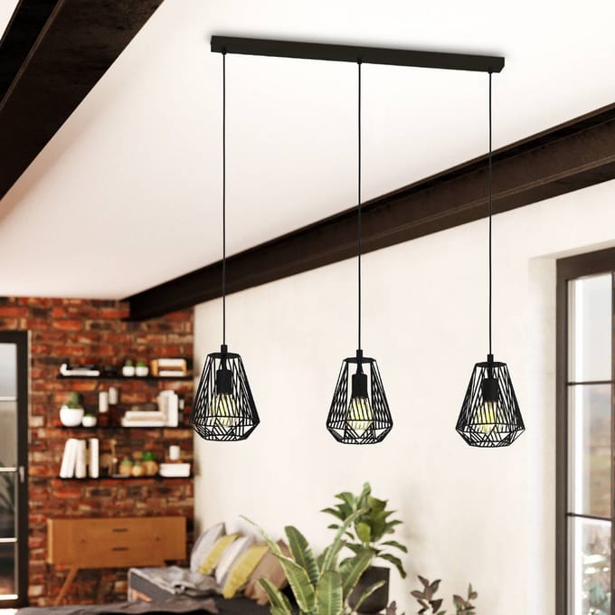 EGLO Stype hanglamp, zwart, lengte 96 cm, staal, 3-lamps.