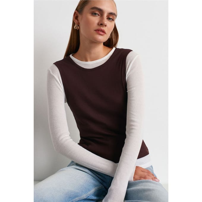 Aangesloten Katoenen Crew Neck Lange Mouw Blouse
