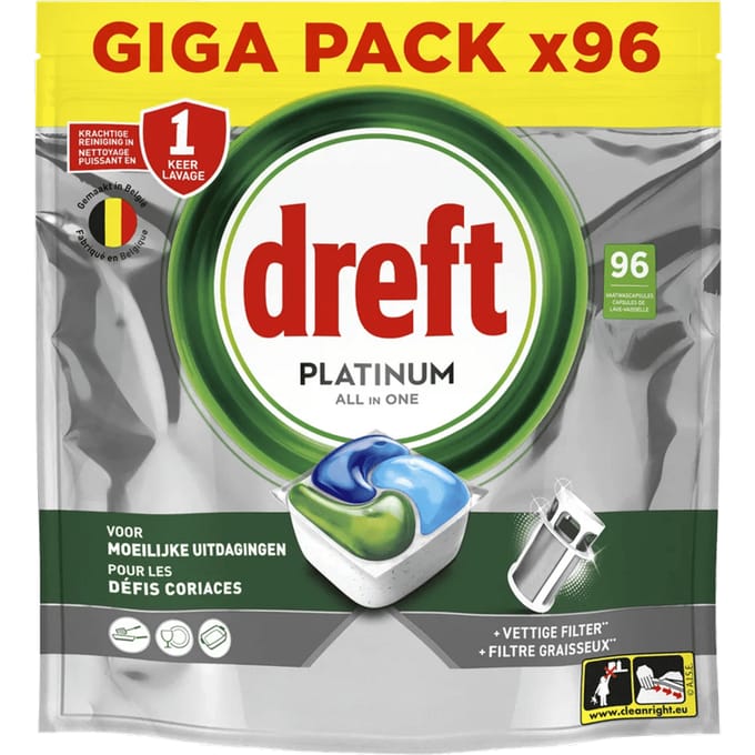 Dreft Platinum Vaatwascapsules - Citroen - 66 Capsules - Moeilijke Uitdagingen - Vettig Filter