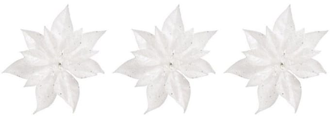 Cosy & Trendy Kerstboomversiering - 3x - bloem - op clip - witte kerstster - 18 cm