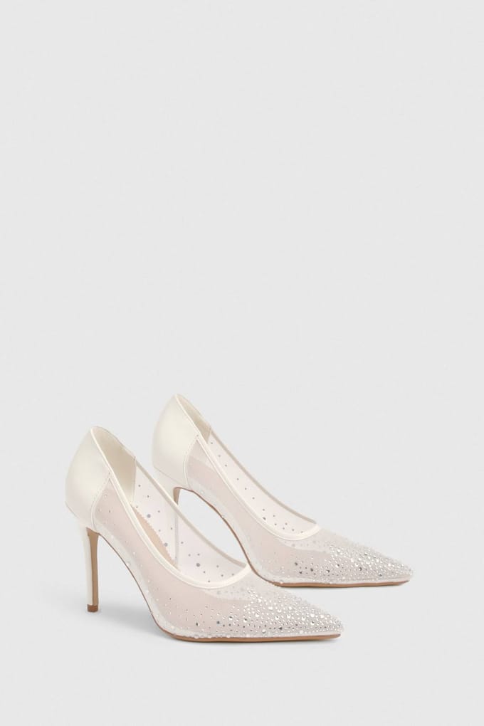 boohoo Dames Brede Pasvorm Bruiloft Versierde Pumps | Wit | Maat: 38
