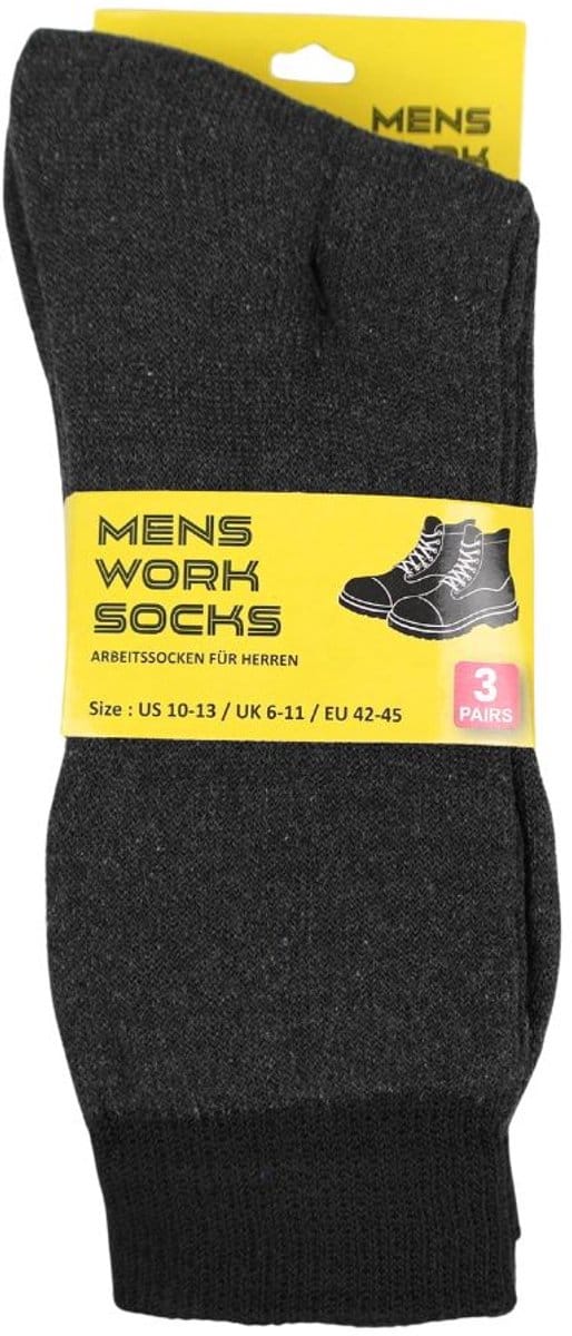 ATTREZZO® Sokken - 3 pack - Werksokken - Donkergrijs - Maat 42-45