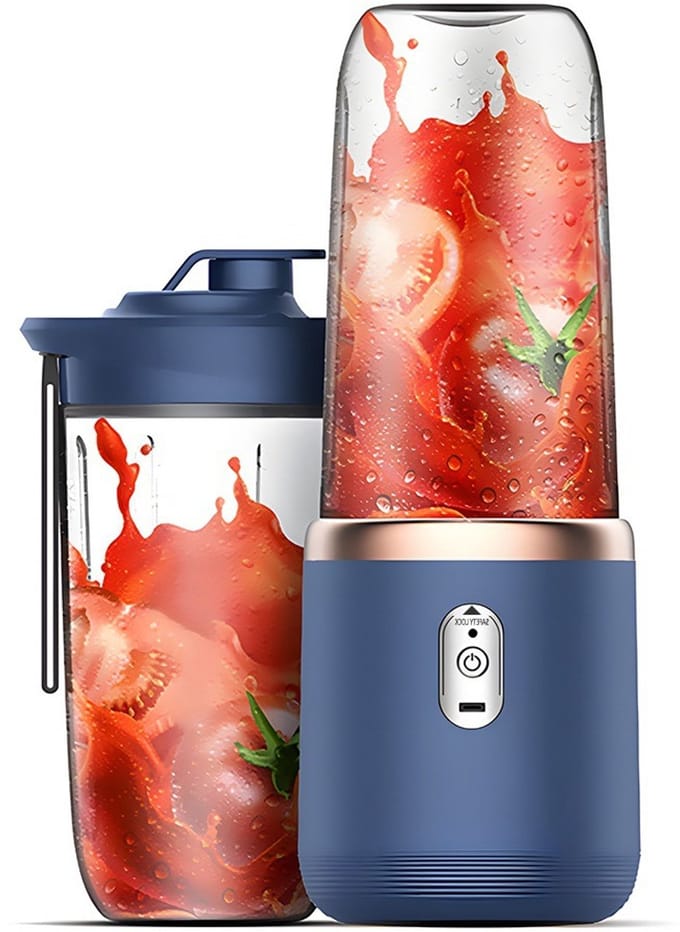 Draagbare blender met twee mengbekers, 400 ml draagbare elektrische blender (draadloos), mini blender, blauw.