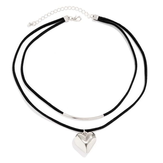 Jomide Ketting/Choker Zwart Hart - Zilverkleurig