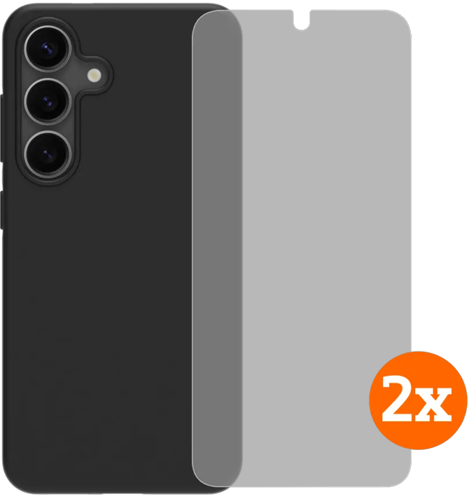 BlueBuilt Samsung Galaxy S25 Back Cover Zwart + Screenprotector Glas Duo Pack