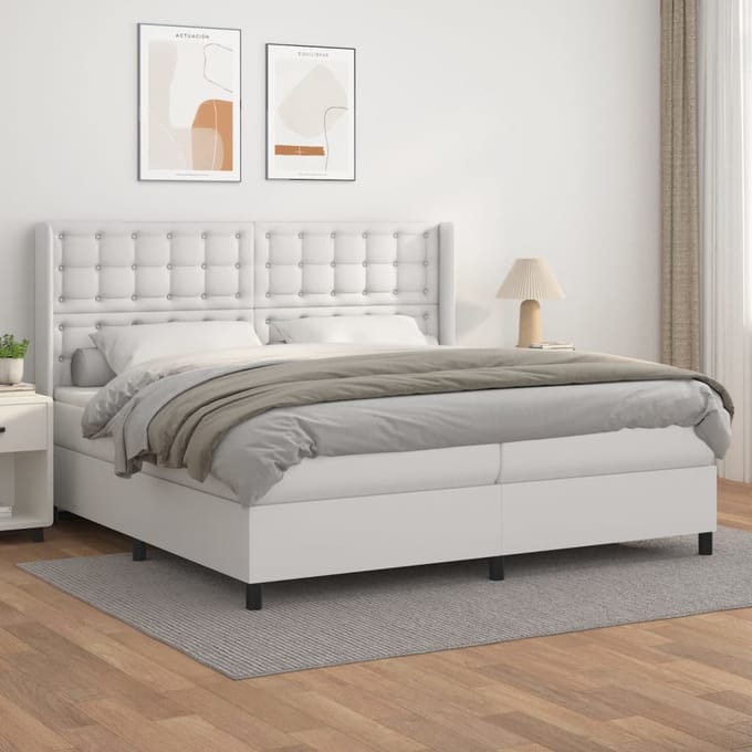 vidaXL - Boxspring - met - matras - kunstleer - wit - 200x200 - cm