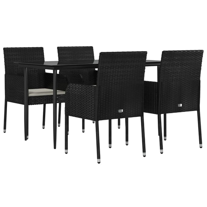 vidaXL - 5-delige - Tuinset - met - kussens - poly - rattan - zwart