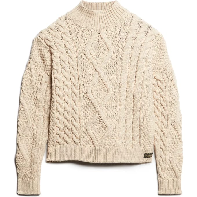 Superdry - Gebreide Aran kabeltrui met polokraag - Dames - Sweaters
