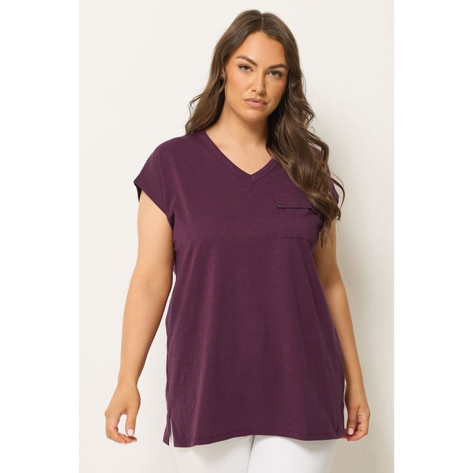 Yours Paars Tshirt Met Studs En Borstzak Size 62-64
