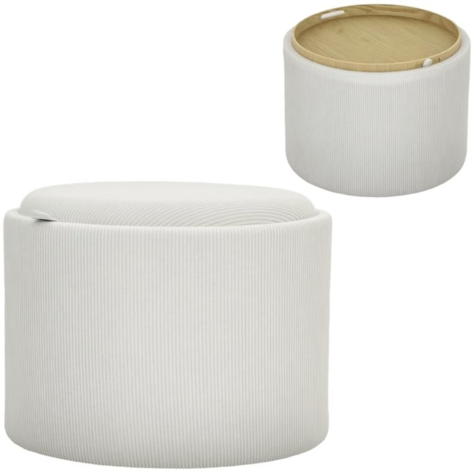 MODFU Poef Ø56 x 42 cm van polyester, met opbergruimte, cordlook crèmewit