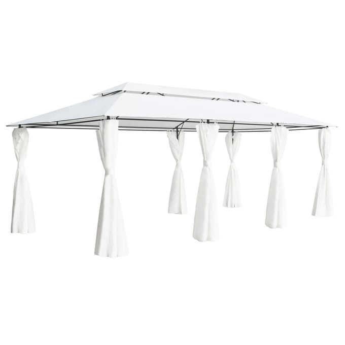 vidaXL - Prieel - met - gordijnen - 180g/m² - 600x298x270 - cm - wit