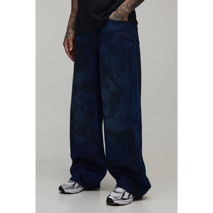 Tall Tie-dye Getinte Baggy Distressed Jeans | Dark Wash | Size 32
