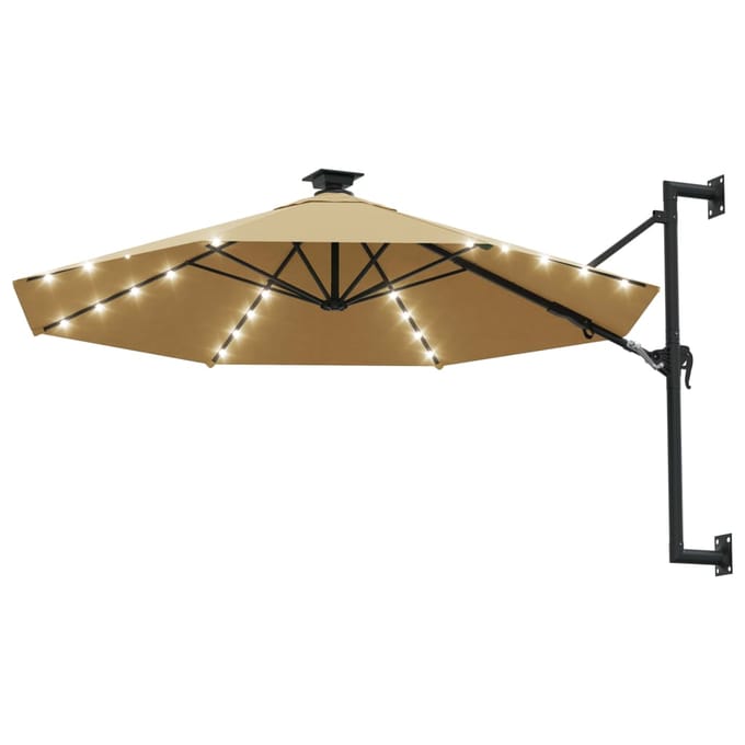 vidaXL - Wandparasol - met - LED's - 300 - cm - taupe