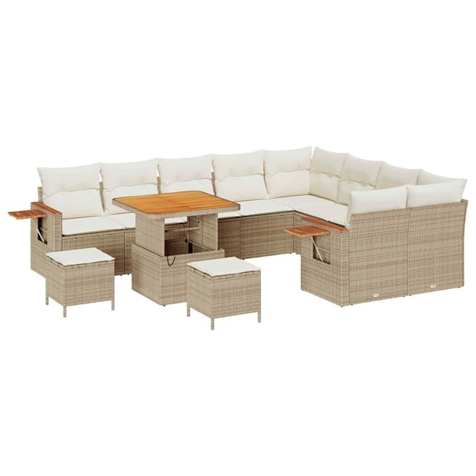 vidaXL - Tuinbank - Set - 13 - st - 9-zits - Beige - en - Crème - poly - rattan