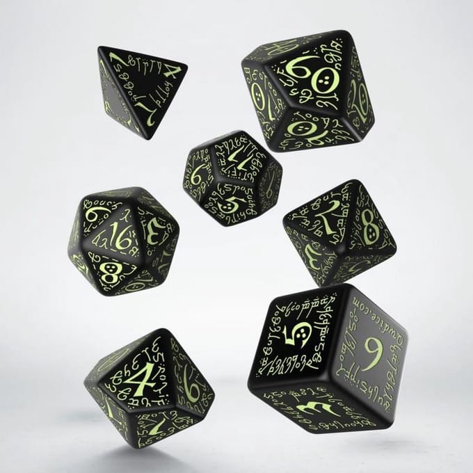Q-Workshop Elvish - Zwart & Glow-in-the-dark Dice Set (7)
