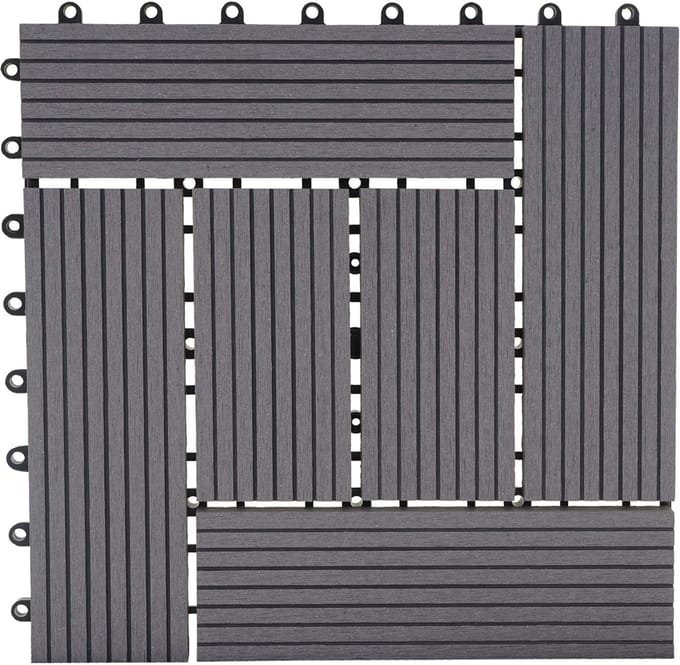 WPC vloertegel Rhone, houtlook balkon/terras, 11x elk 30x30cm = 1m² ~ Premium, grijs gecompenseerd