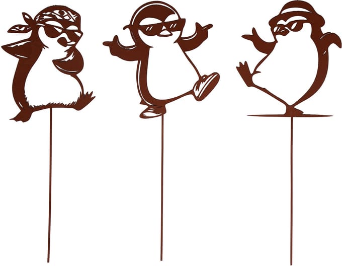 UNUS® Tuinsteker Pinguins van metaal in roestlook